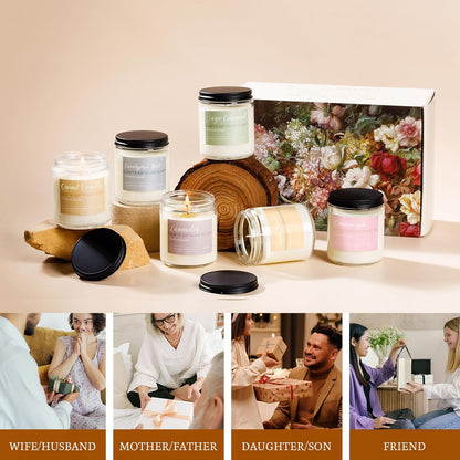 Holiday Scented Candle Gift Set, 6 Pack Natural Soy Candles for Home, Long Lasting Christmas Gifts for Women, Men, Friends & Family, Winter Aromatherapy Candle Set for Relaxing & Home Décor