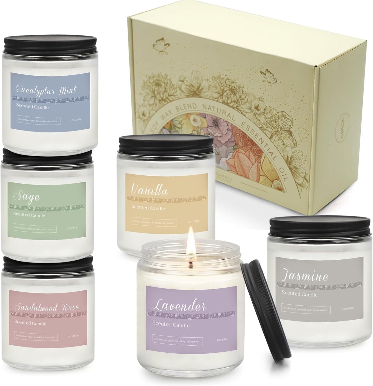Holiday Scented Candle Gift Set, 6 Pack Natural Soy Candles for Home, Long Lasting Christmas Gifts for Women, Men, Friends & Family, Winter Aromatherapy Candle Set for Relaxing & Home Décor