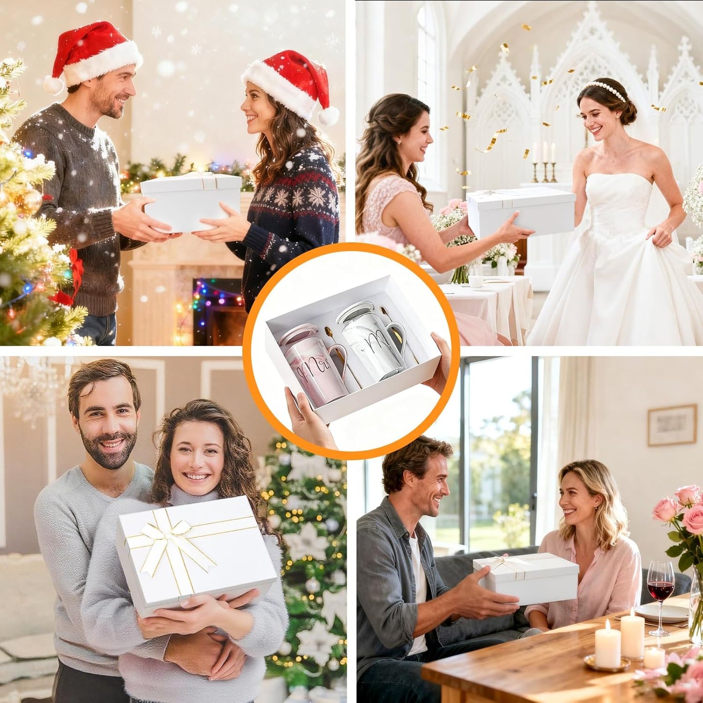 Mr and Mrs Coffee Mugs Set - Wedding Gifts For Bride and Groom - Gifts for Bridal Shower Engagement Wedding and Anniversary Christmas Valentine's day - Marble-patterned Ceramic Cups 14 Oz