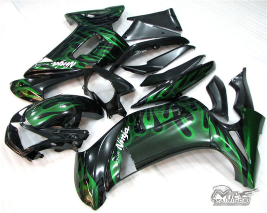 2006-2008 Kawasaki Ninja 650 Green Flame Fairing Kit